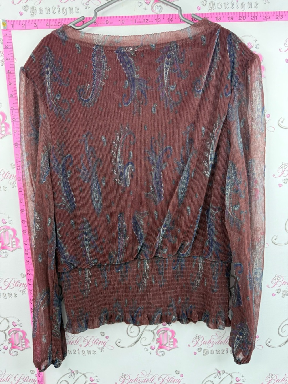 Joie blouse shiny style floral pleated Rust Paisley-Print Long-Sleeve Blouse - Picture 2 of 11